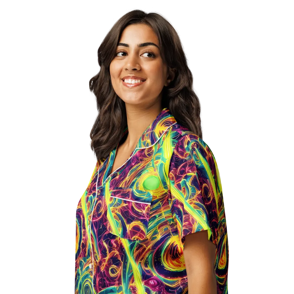 Fuchsia Thunder on Women's Short Sleeve Pajama Top — Left Front
