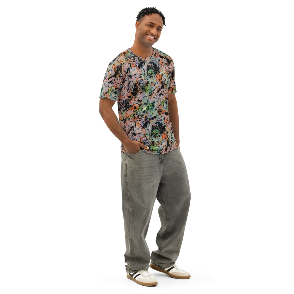 Peach Voltage on Men's Cotton Crew Neck T-Shirt — Right Front