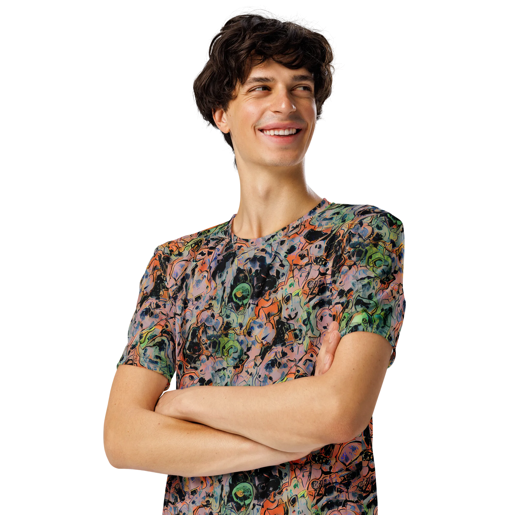 Peach Voltage on Men's Crew Neck T-Shirt — Left Front