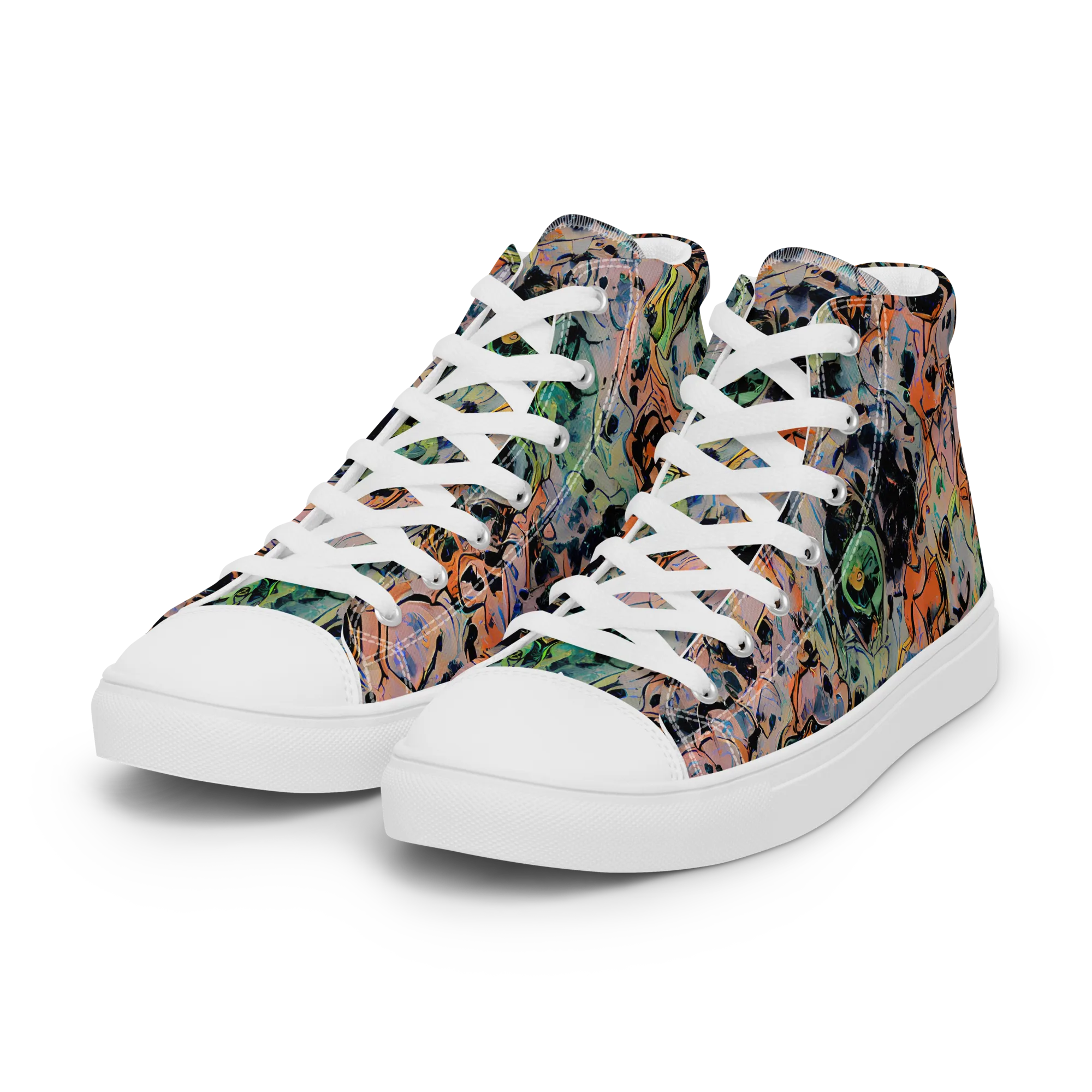Peach Voltage on Women's High Top Canvas Shoes — Left Front