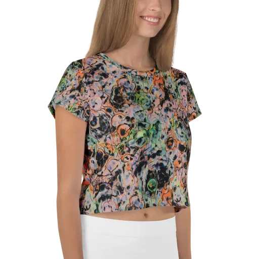 Peach Voltage on a Crop Tee
