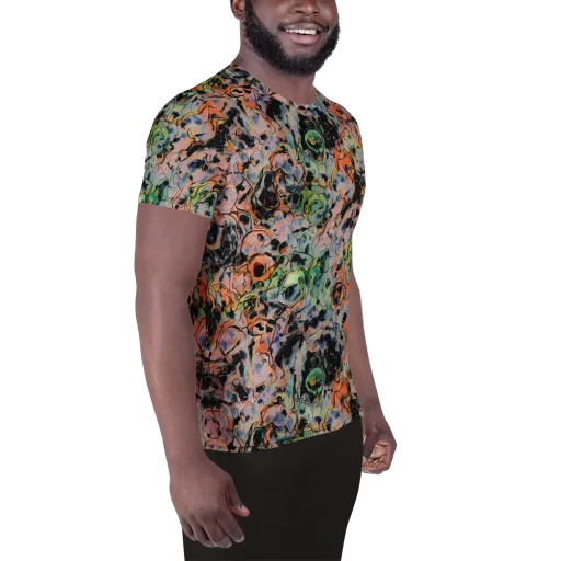 Peach Voltage on a Men's Athletic T-Shirt