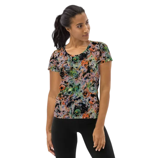 Peach Voltage on a Women's Athletic T-Shirt