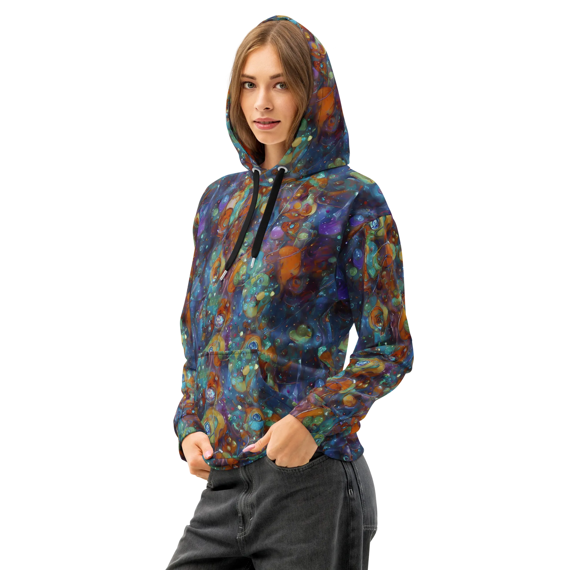 Sapphire Menagerie on Cotton Hoodie — Left Front