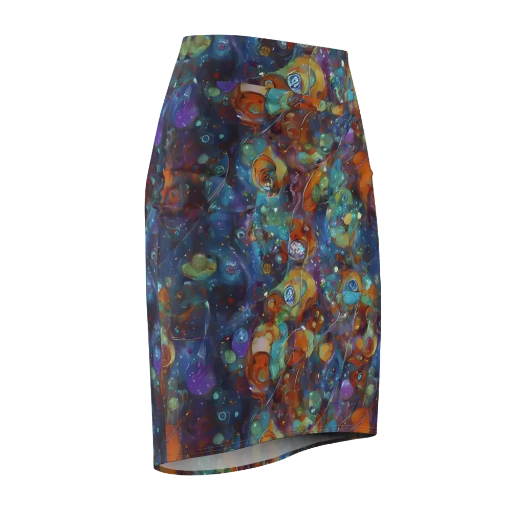 Sapphire Menagerie on Pencil Skirt — Front Side
