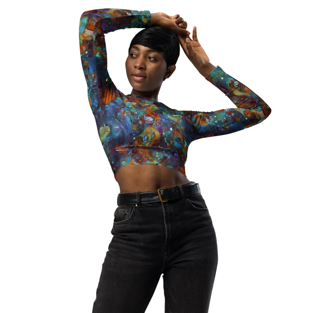 Sapphire Menagerie on Long Sleeve Crop Top — Front