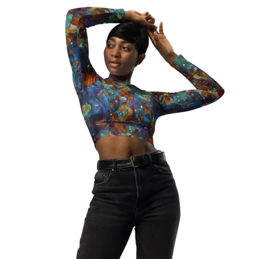 Sapphire Menagerie on a Long Sleeve Crop Top