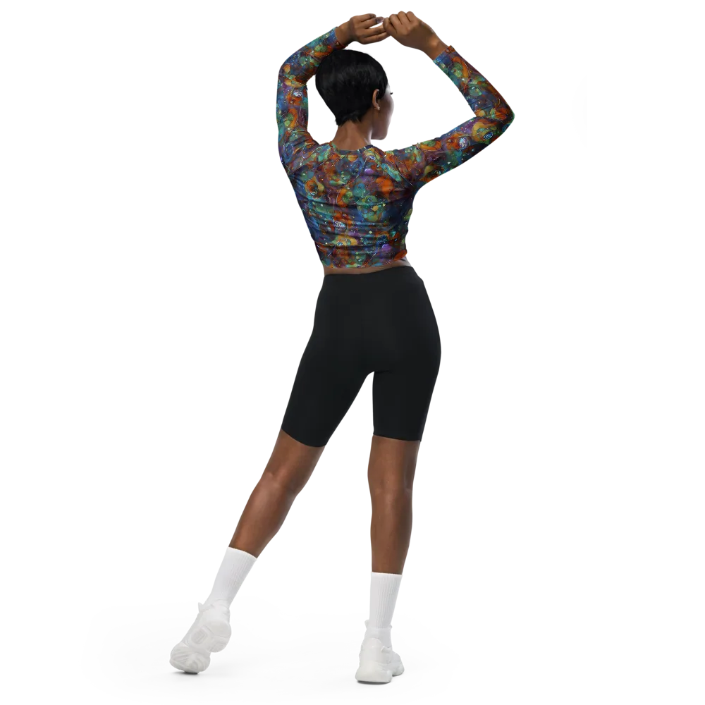 Sapphire Menagerie on Long Sleeve Crop Top — Back