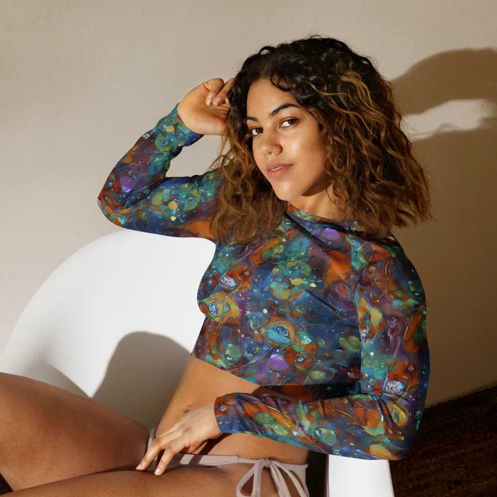 Sapphire Menagerie on Long Sleeve Crop Top — Left Front