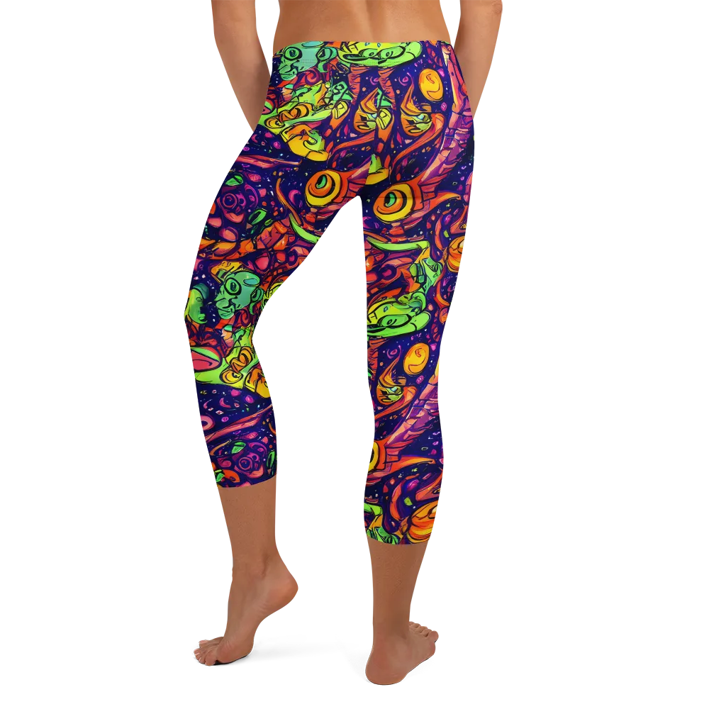 Cosmic Critter Riot on Capri Leggings — Back