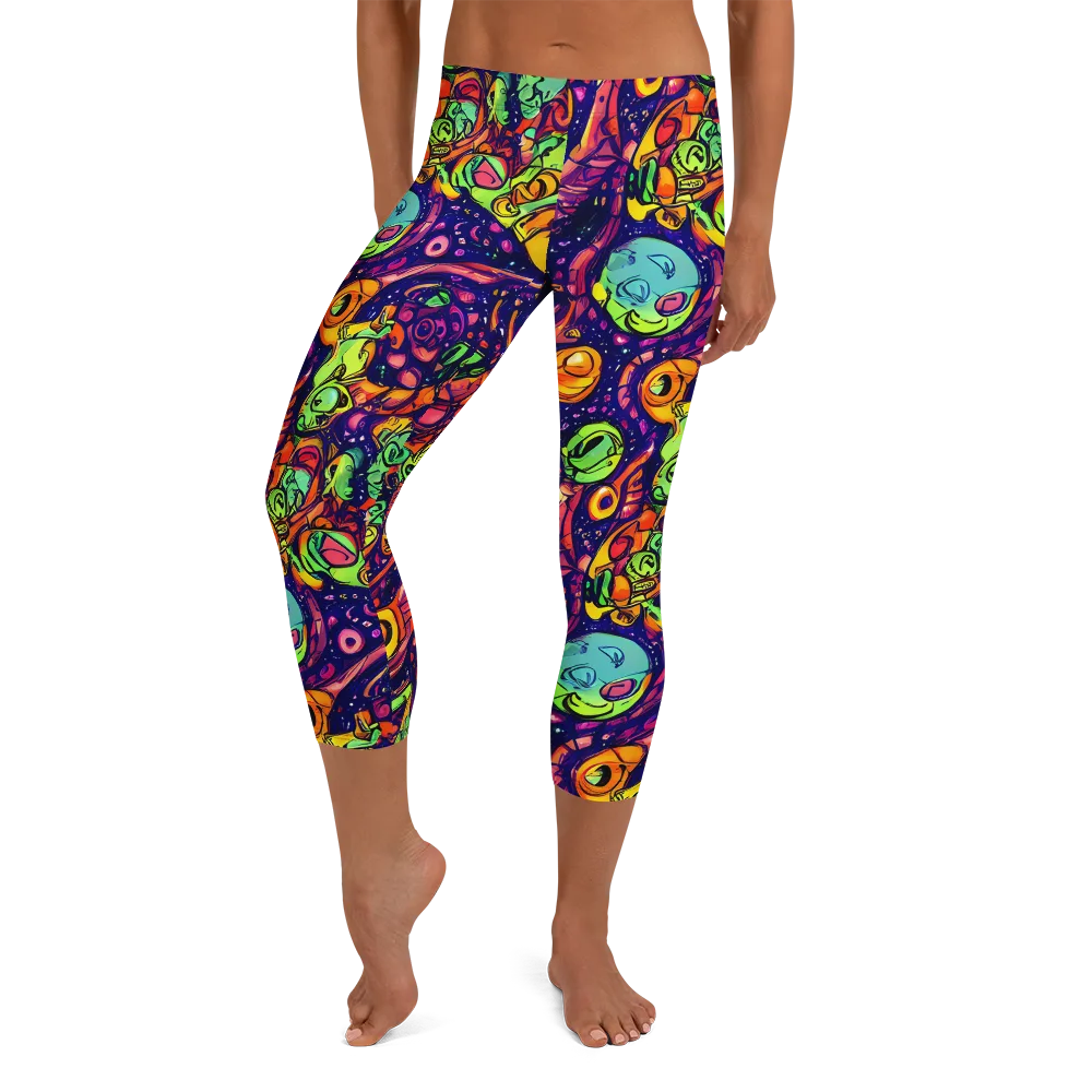 Cosmic Critter Riot on Capri Leggings — Front