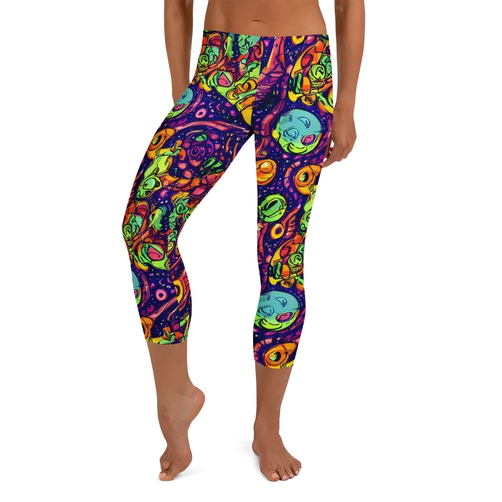 Cosmic Critter Riot on Capri Leggings — Front