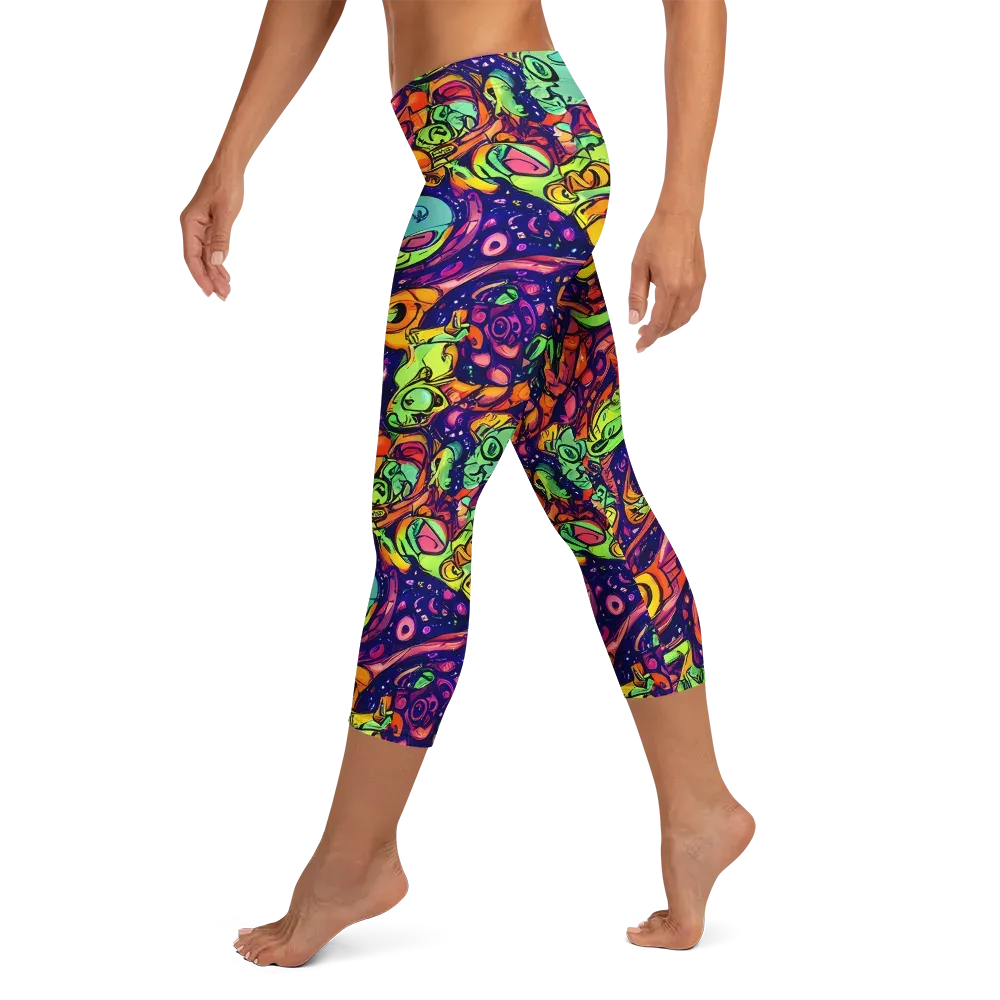 Cosmic Critter Riot on Capri Leggings — Left