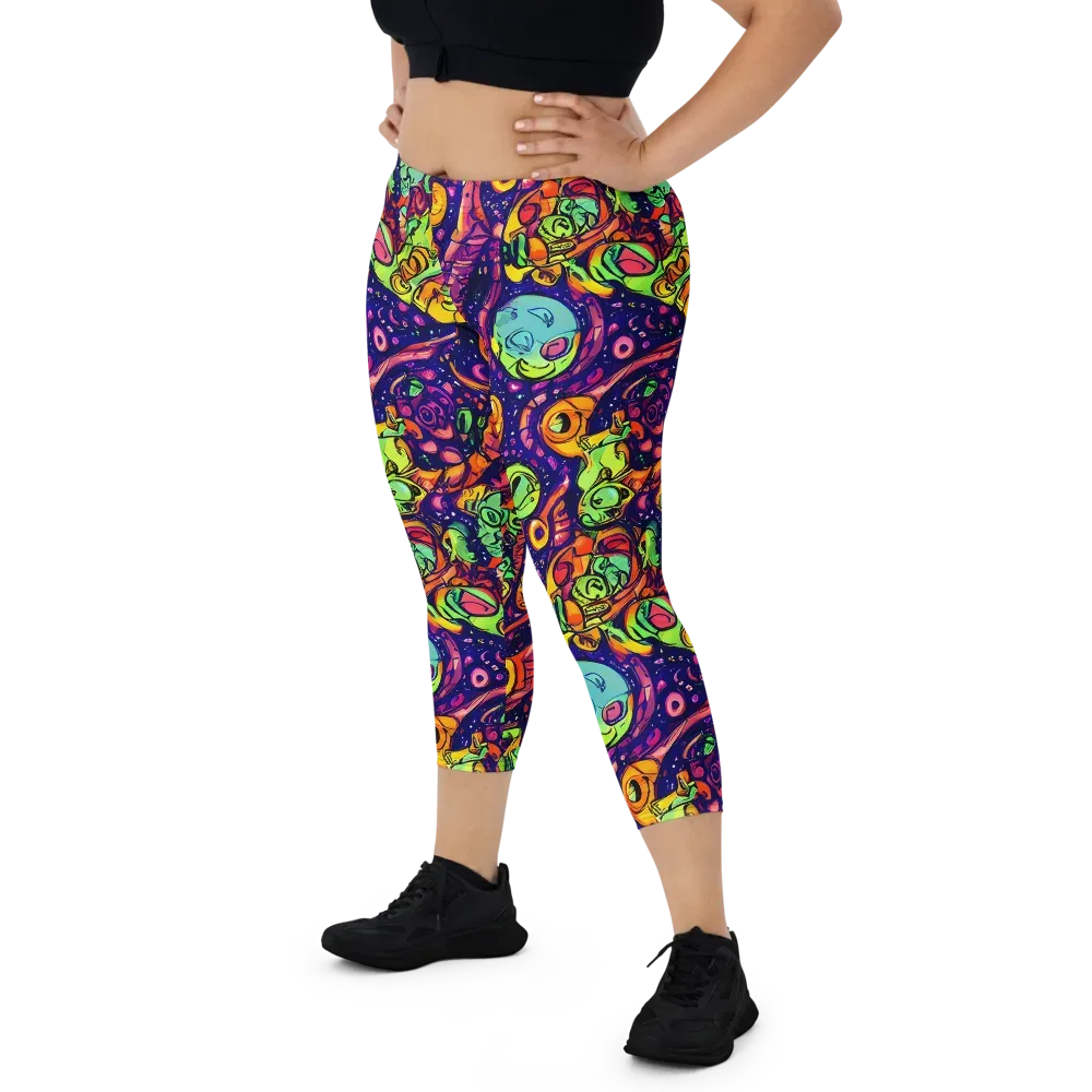 Cosmic Critter Riot on Capri Leggings — Front