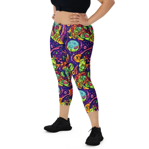 Cosmic Critter Riot on a Capri Leggings