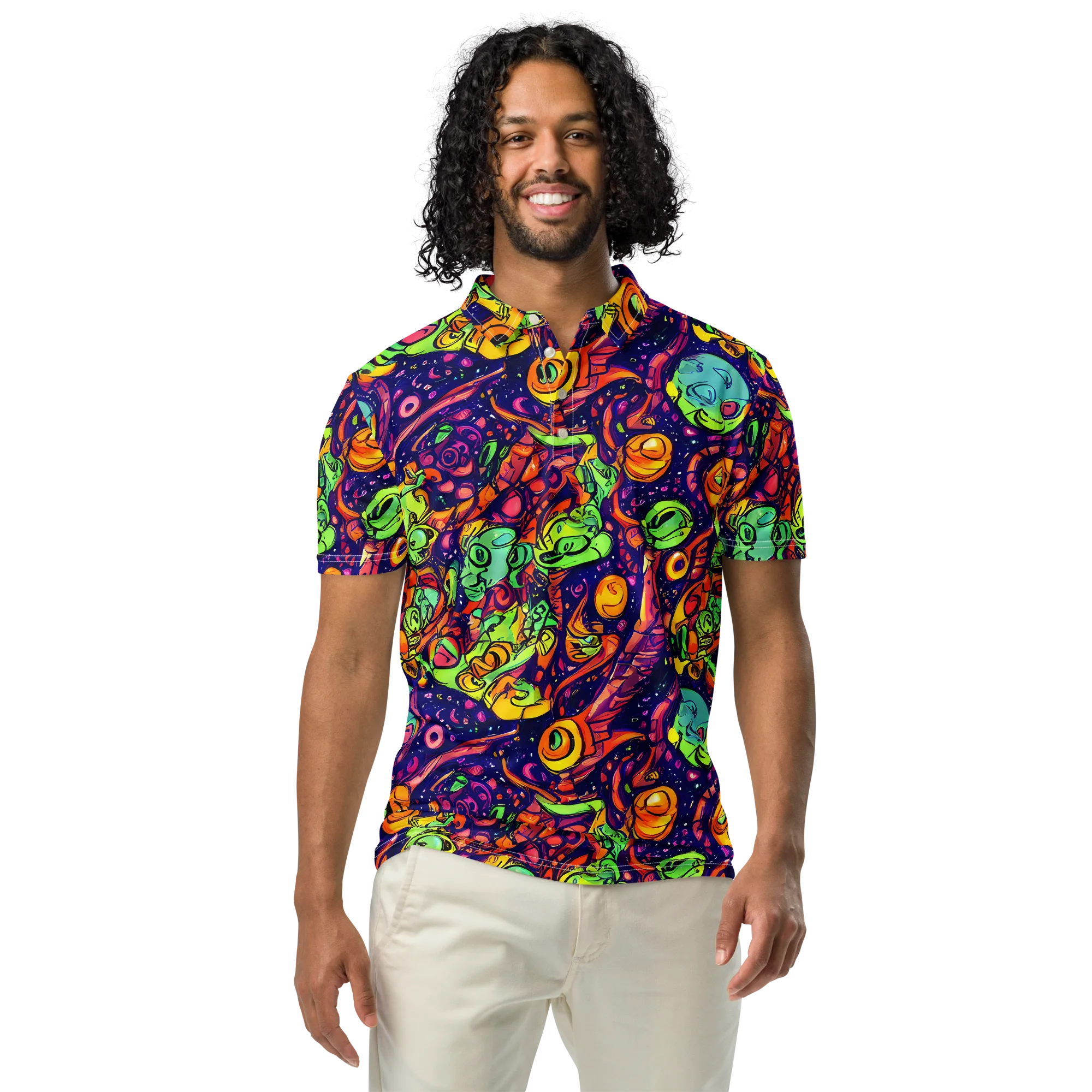 Cosmic Critter Riot on Men's Slim Fit Polo Shirt — Front