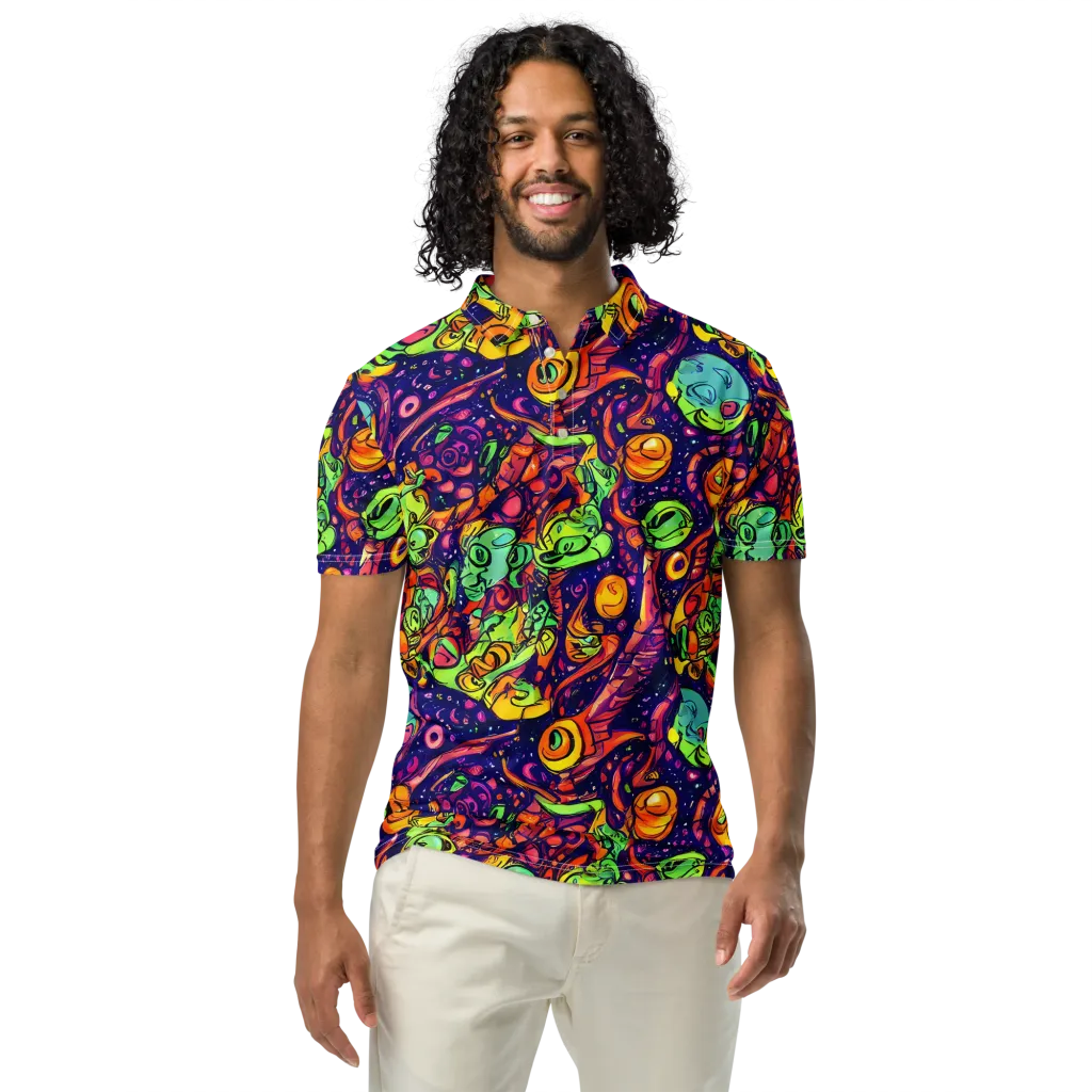 Cosmic Critter Riot on Men's Slim Fit Polo Shirt — Front