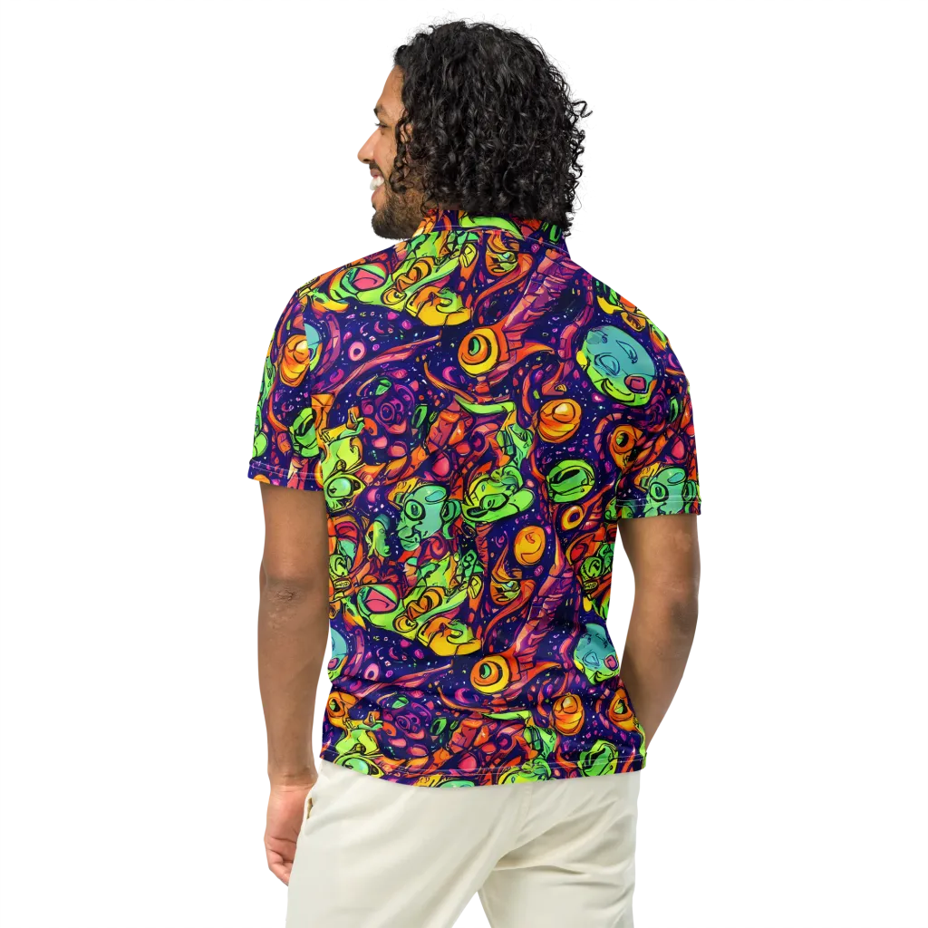 Cosmic Critter Riot on Men's Slim Fit Polo Shirt — Back