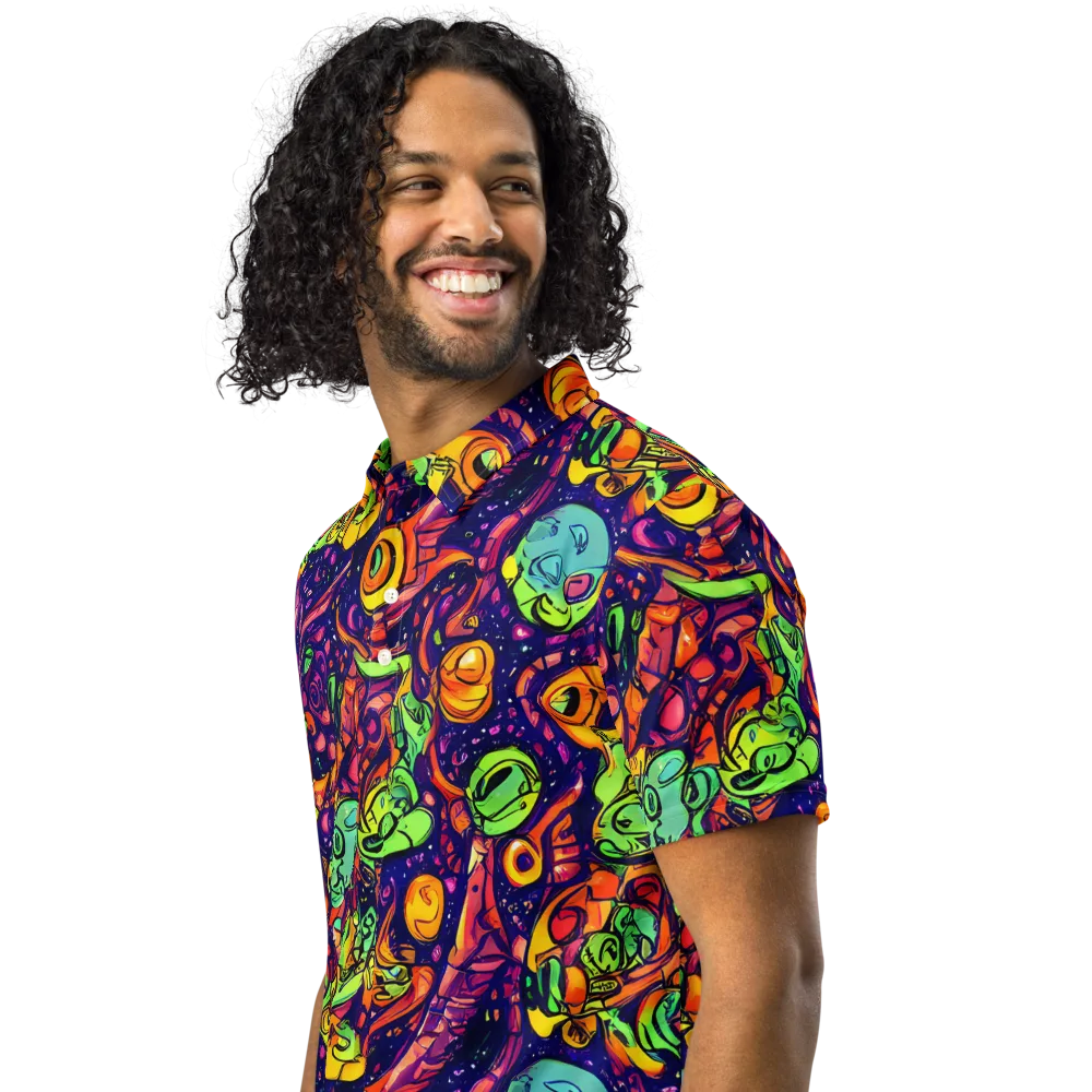 Cosmic Critter Riot on Men's Slim Fit Polo Shirt — Left Front