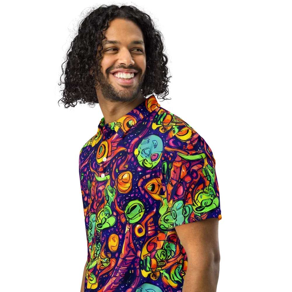 Cosmic Critter Riot on Men's Slim Fit Polo Shirt — Left Front