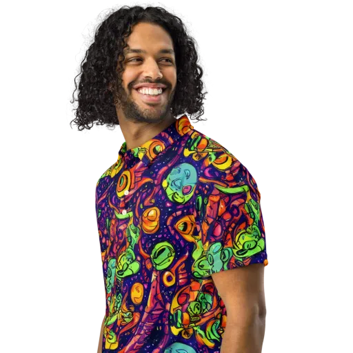 Cosmic Critter Riot on a Men's Slim Fit Polo Shirt