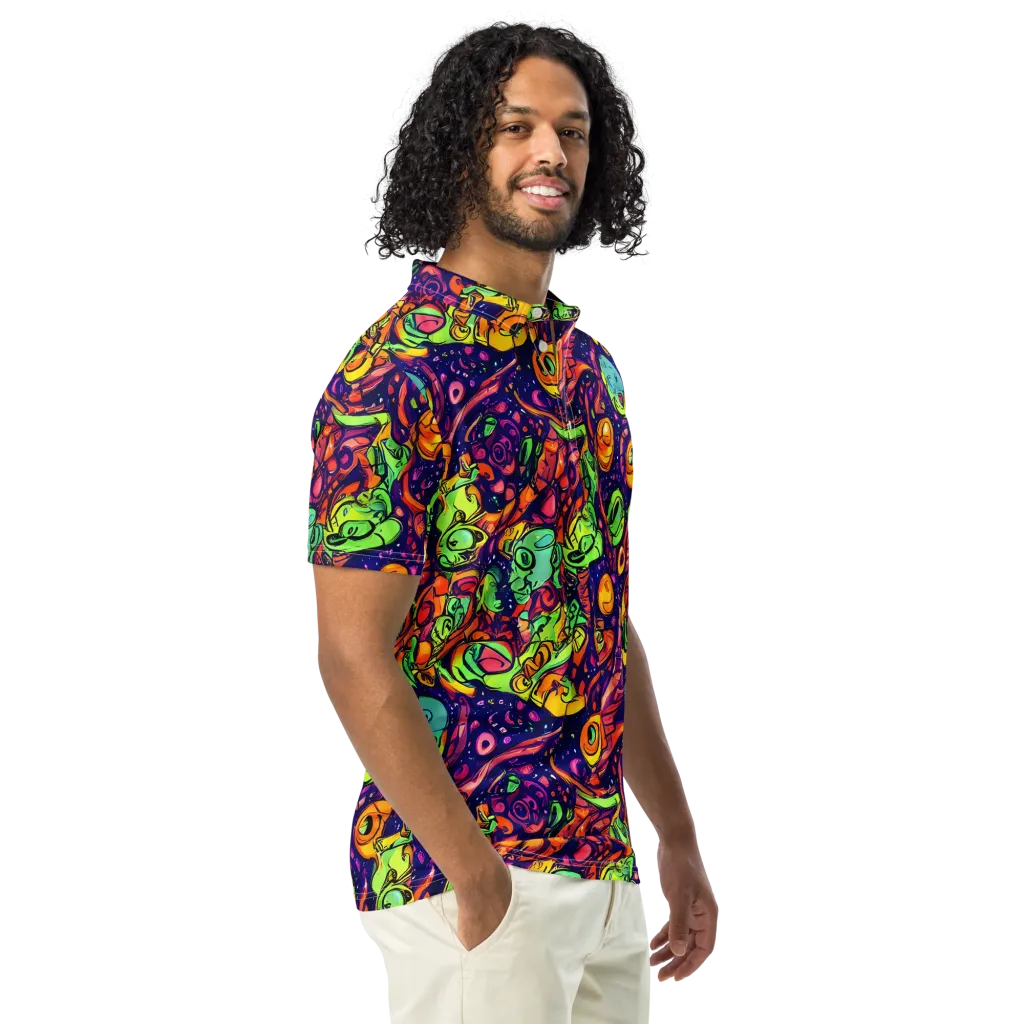 Cosmic Critter Riot on Men's Slim Fit Polo Shirt — Right Front
