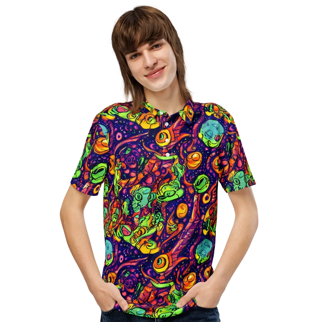 Cosmic Critter Riot on Men's Slim Fit Polo Shirt — Front