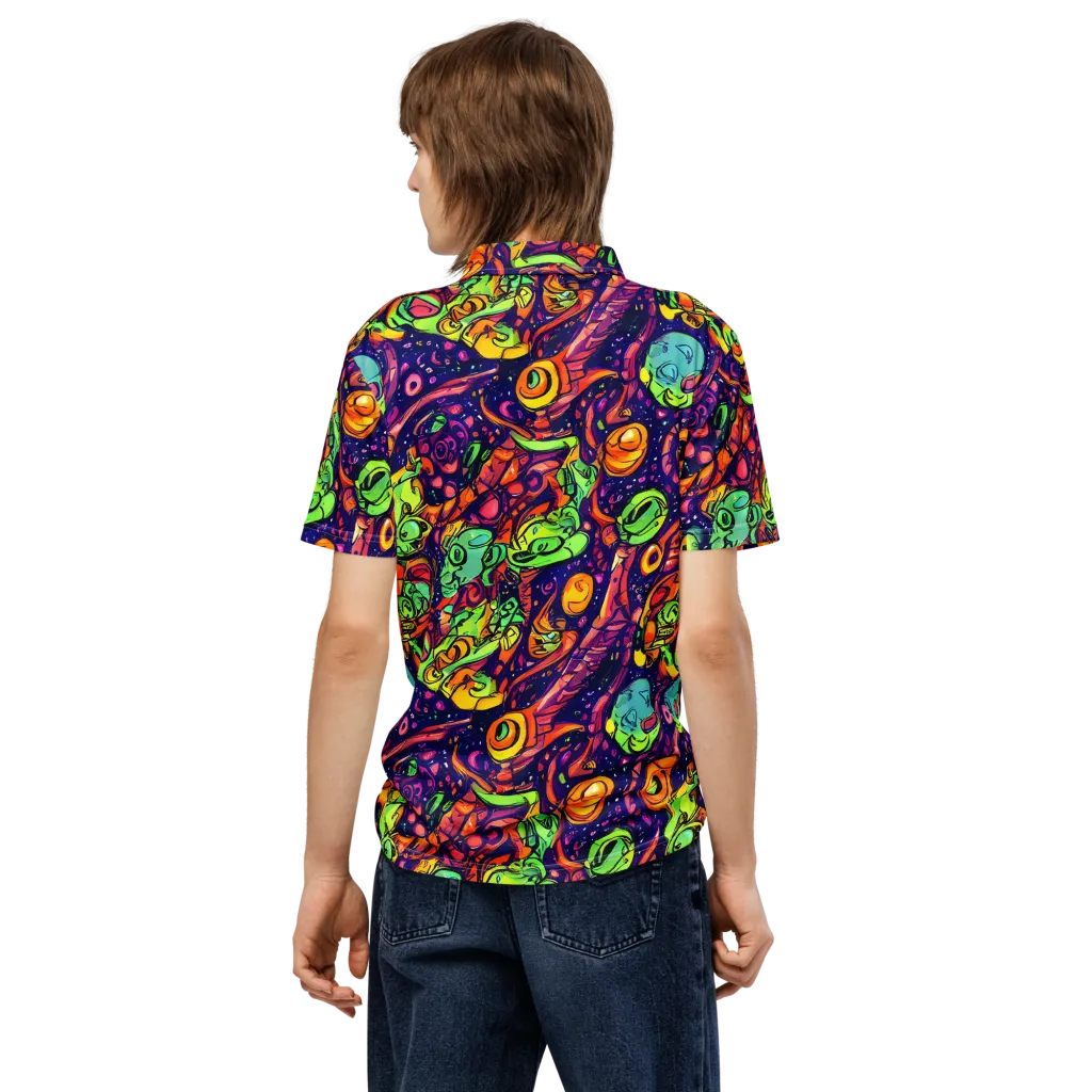 Cosmic Critter Riot on Men's Slim Fit Polo Shirt — Back