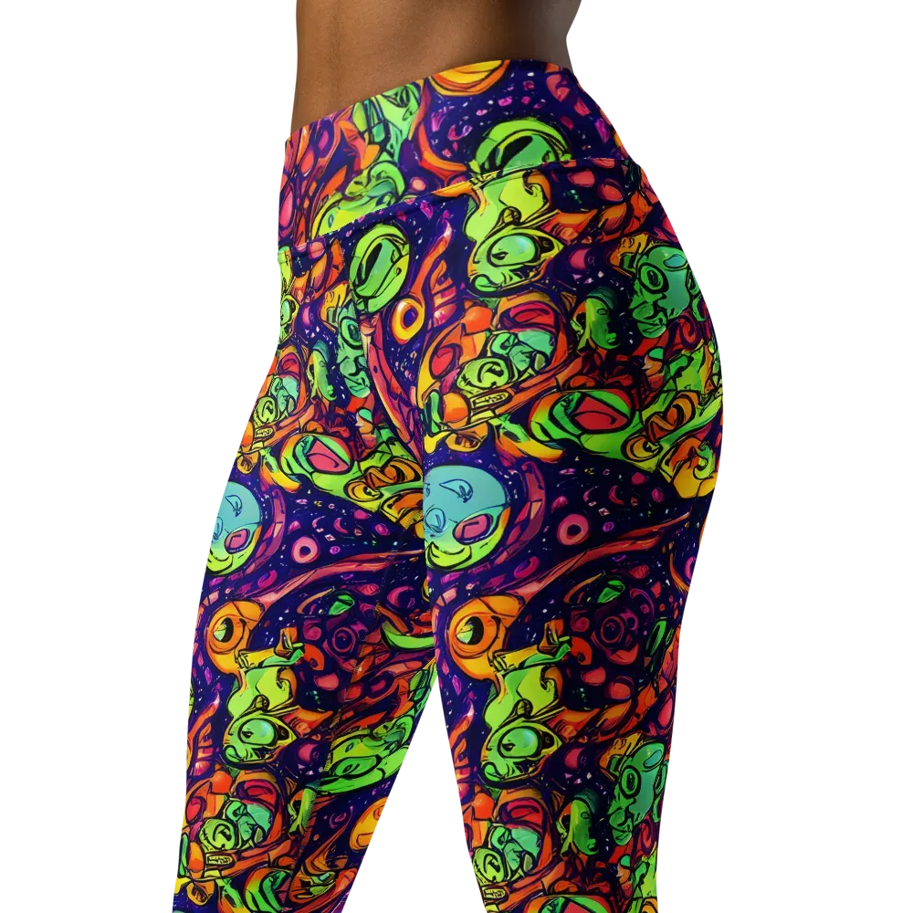 Cosmic Critter Riot on Yoga Leggings — Left Front