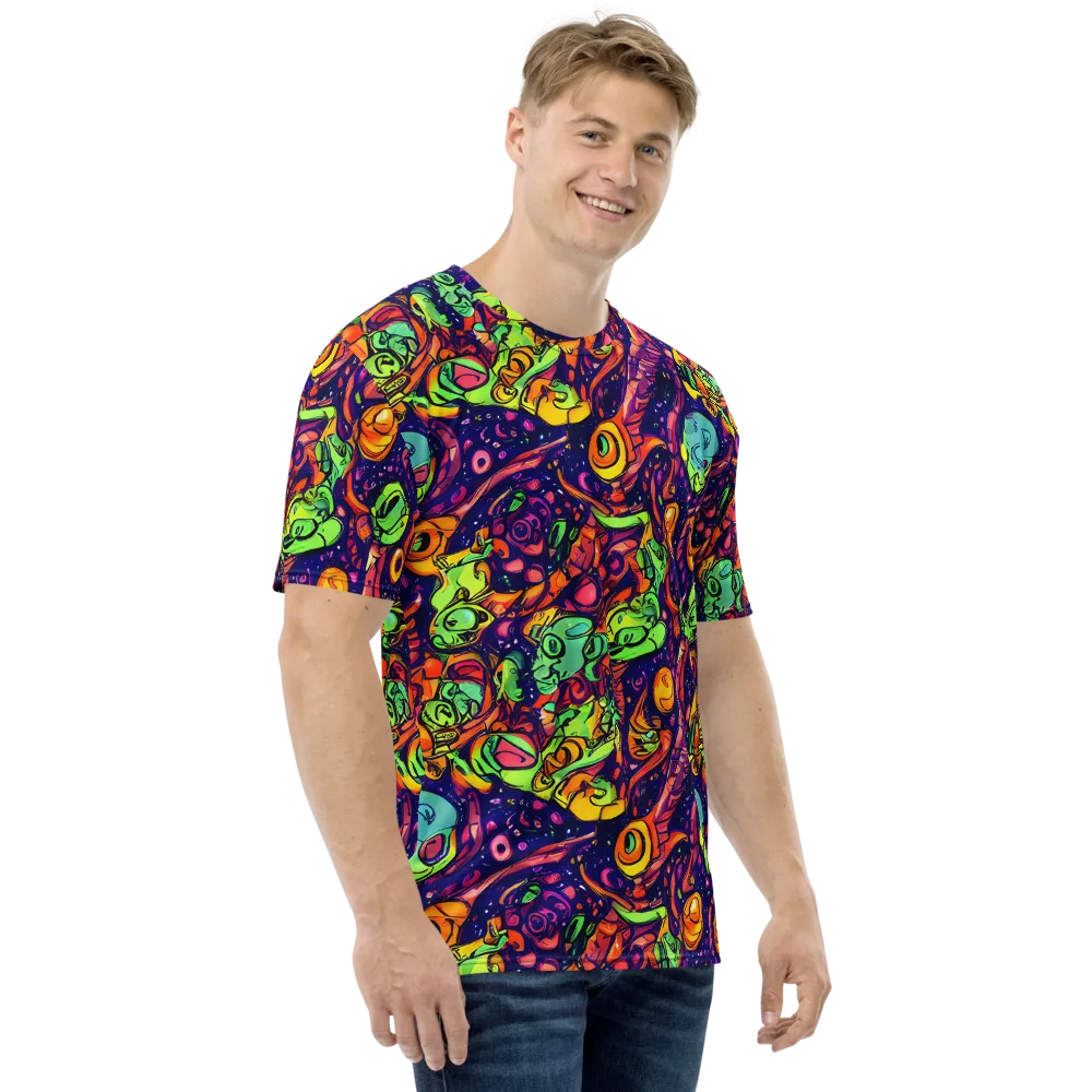 Cosmic Critter Riot on Men's Crew Neck T-Shirt — Right