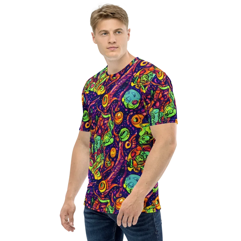 Cosmic Critter Riot on Men's Crew Neck T-Shirt — Left