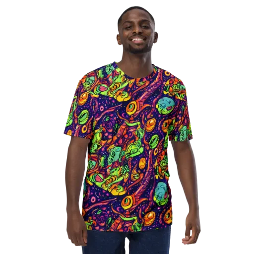 Cosmic Critter Riot on a Men's Crew Neck T-Shirt