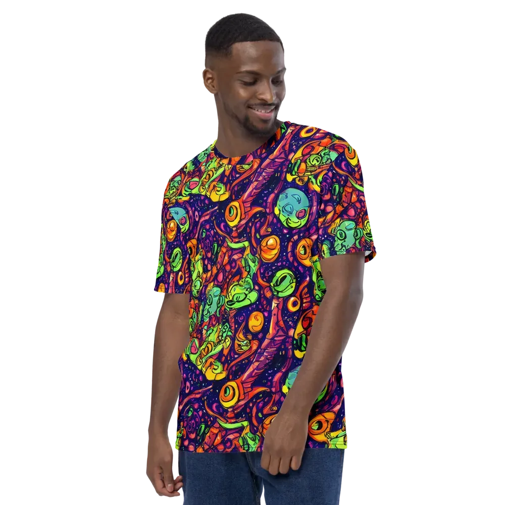 Cosmic Critter Riot on Men's Crew Neck T-Shirt — Left