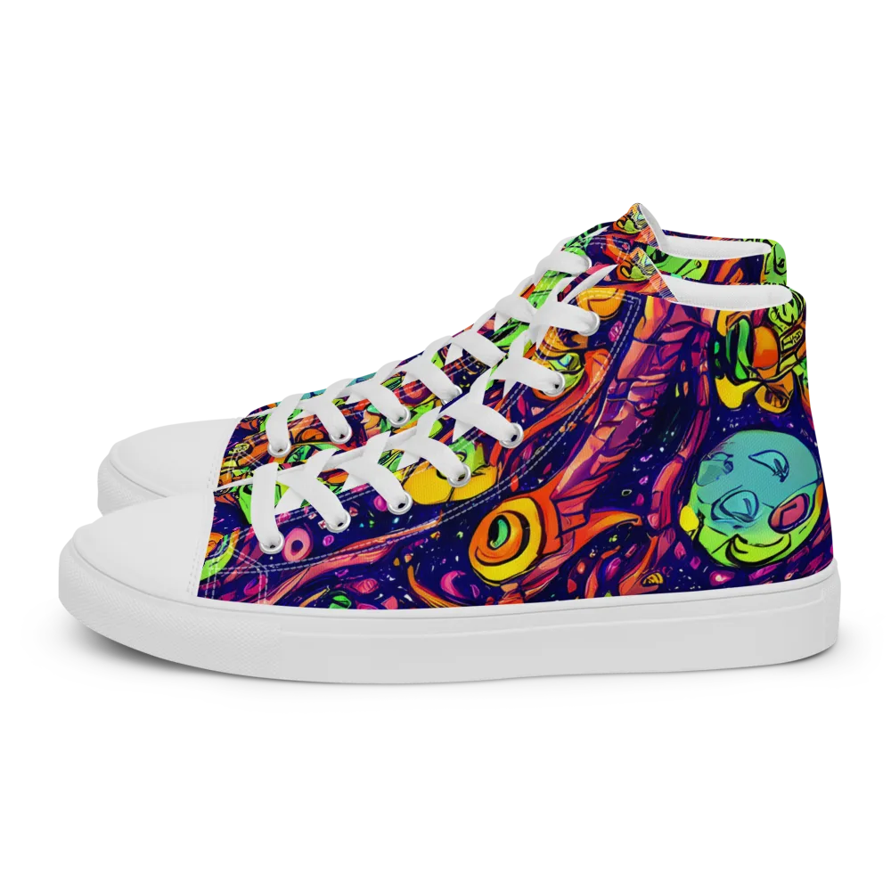 Cosmic Critter Riot on Men's High Top Canvas Shoes — Left