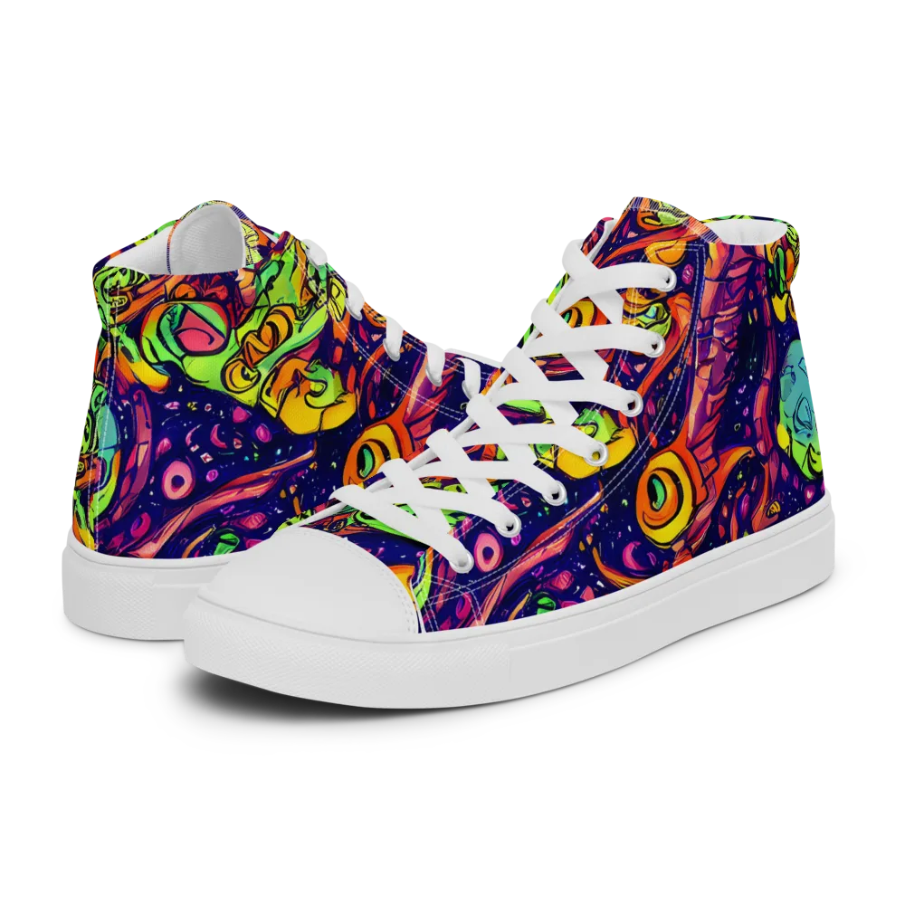 Cosmic Critter Riot on Men's High Top Canvas Shoes — Left