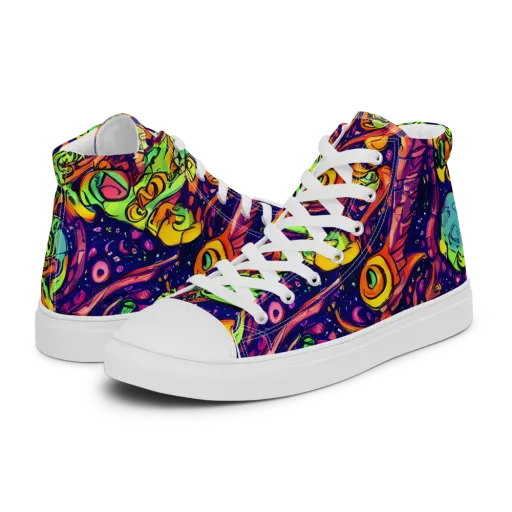 Cosmic Critter Riot on a Men's High Top Canvas Shoes