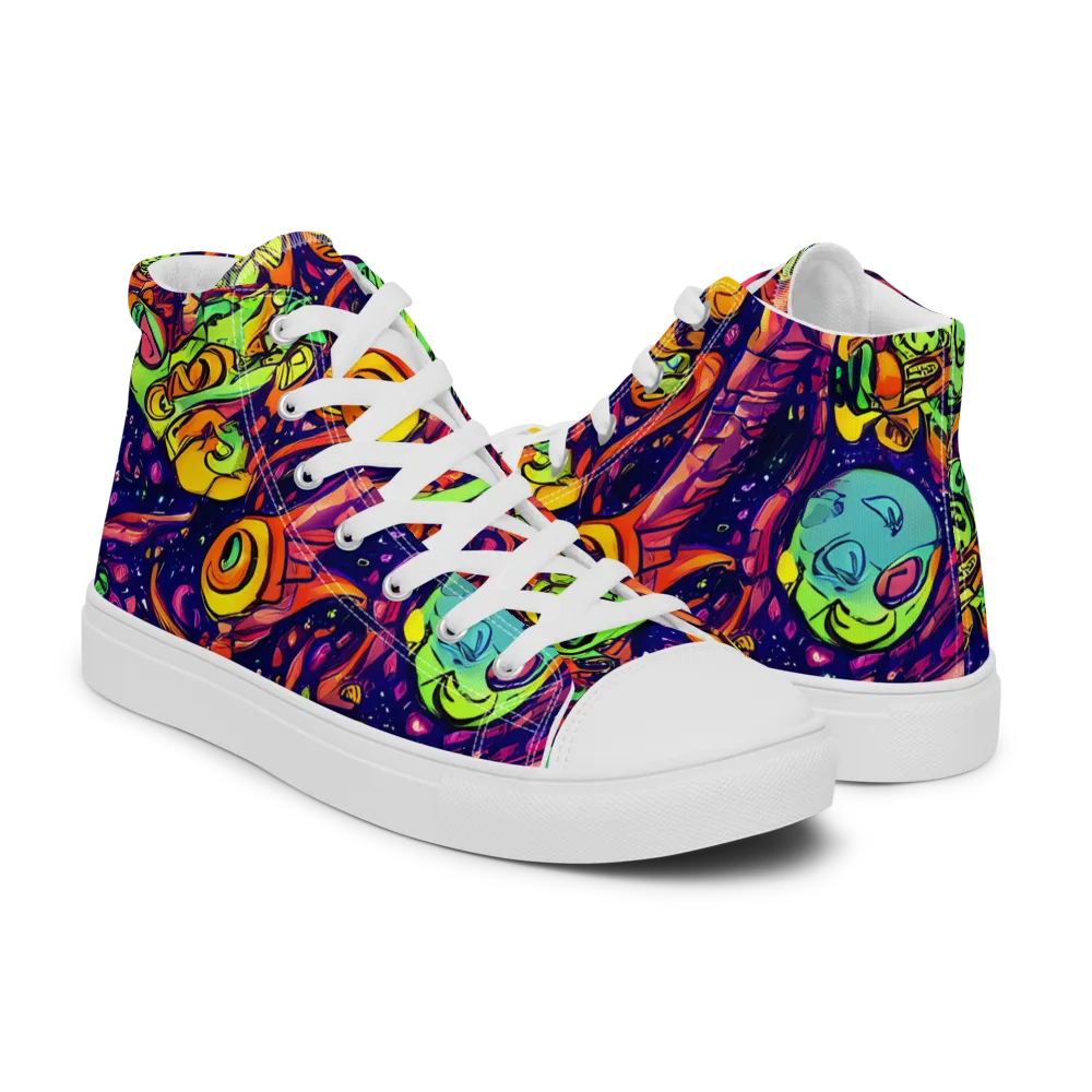 Cosmic Critter Riot on Men's High Top Canvas Shoes — Right
