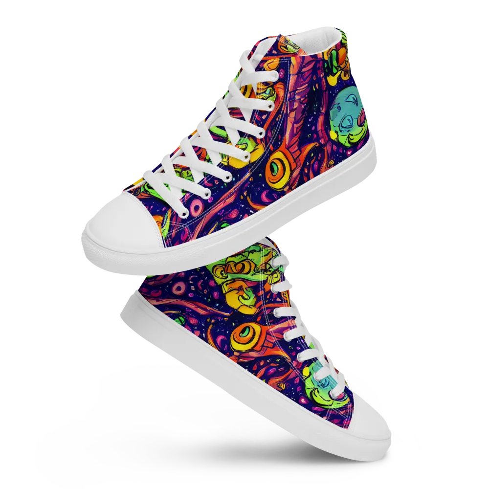 Cosmic Critter Riot on Men's High Top Canvas Shoes — Front