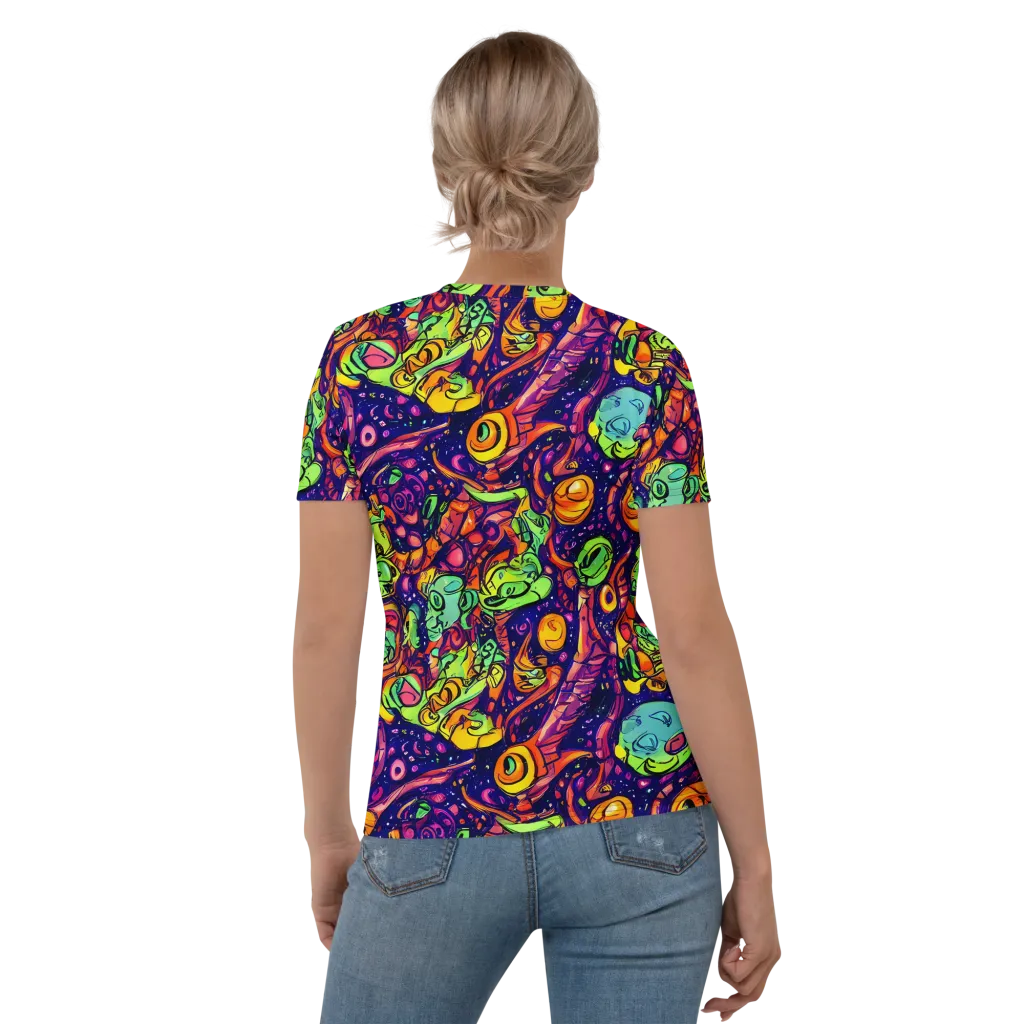 Cosmic Critter Riot on Women's Crew Neck T-Shirt — Back