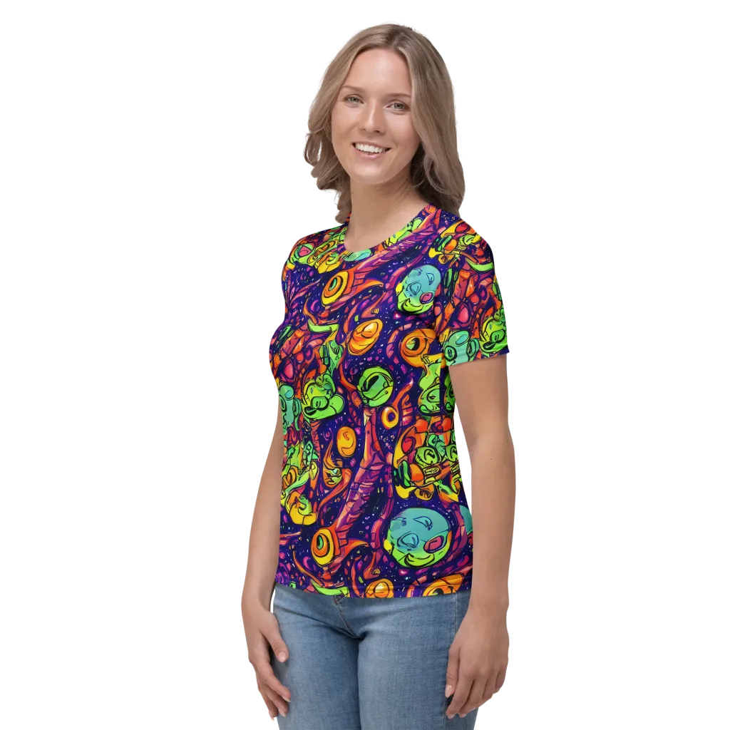 Cosmic Critter Riot on Women's Crew Neck T-Shirt — Left