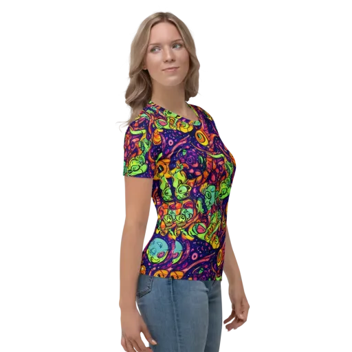 Cosmic Critter Riot on a Women's Crew Neck T-Shirt
