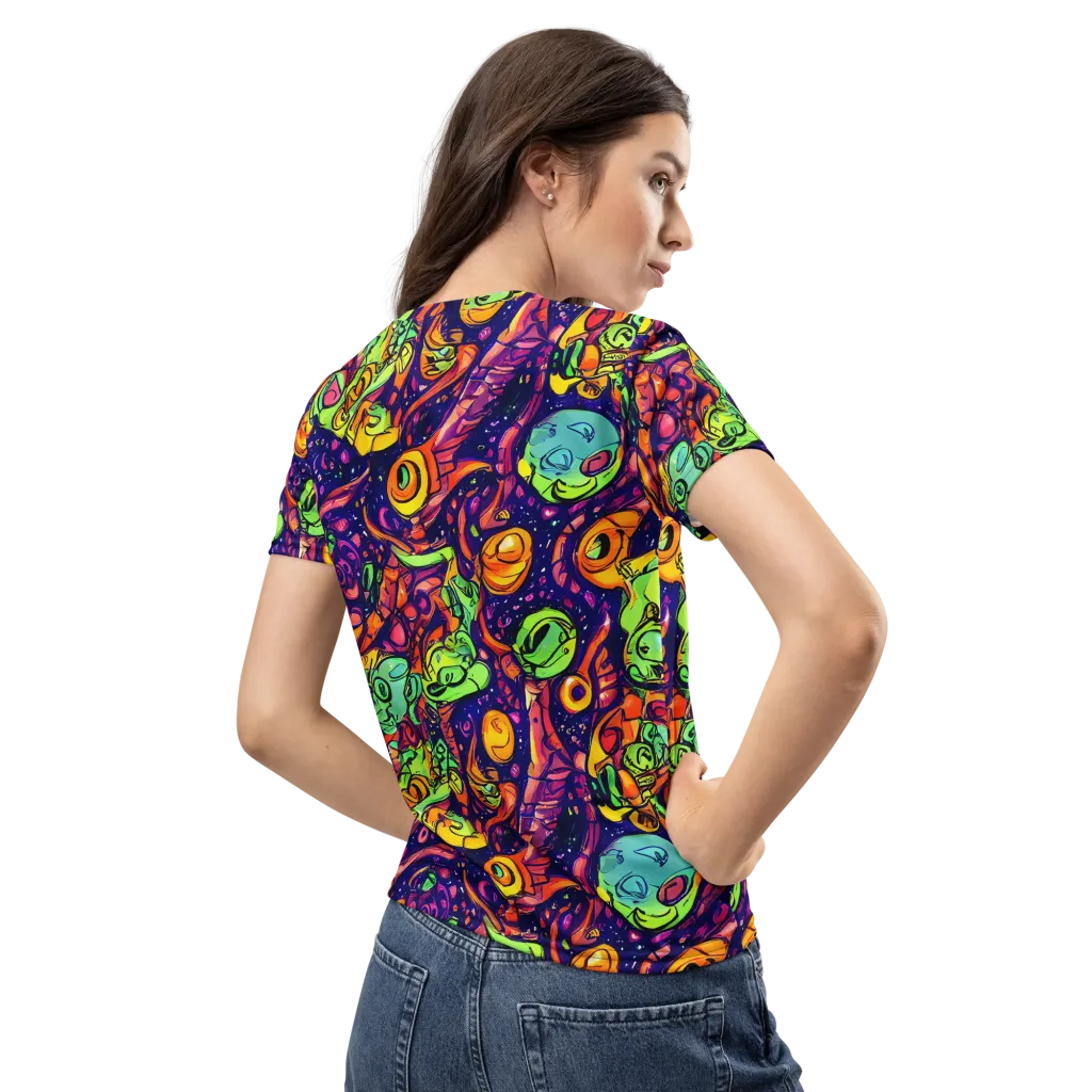 Cosmic Critter Riot on Women's Crew Neck T-Shirt — Back
