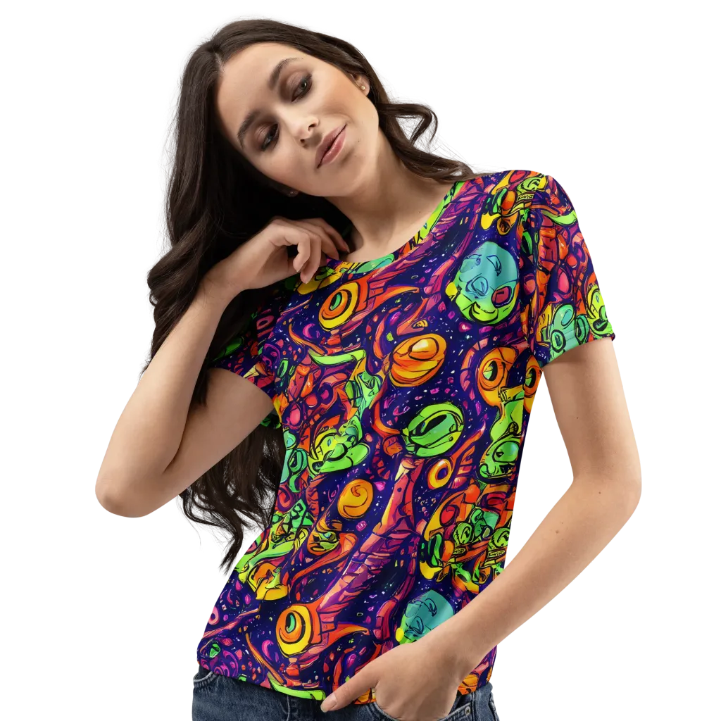 Cosmic Critter Riot on Women's Crew Neck T-Shirt — Left Front