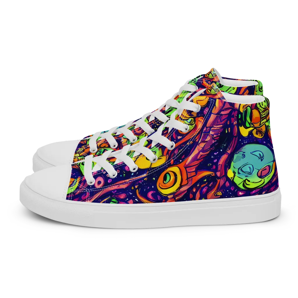 Cosmic Critter Riot on Women's High Top Canvas Shoes — Left
