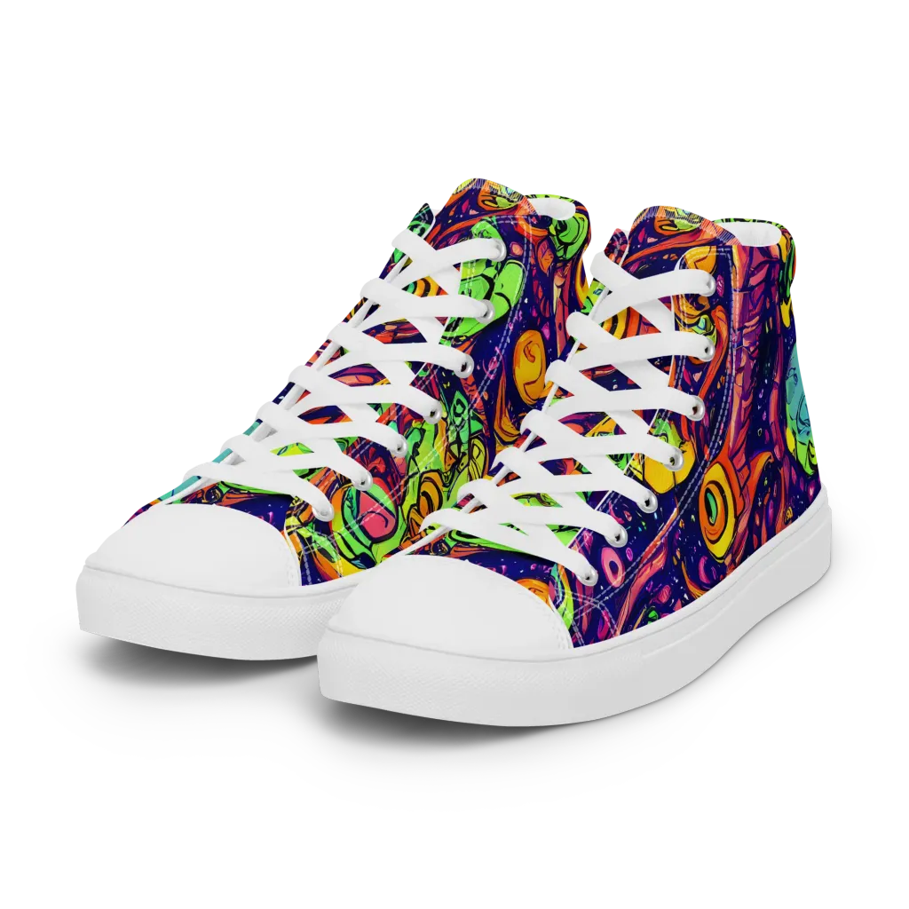 Cosmic Critter Riot on Women's High Top Canvas Shoes — Left Front