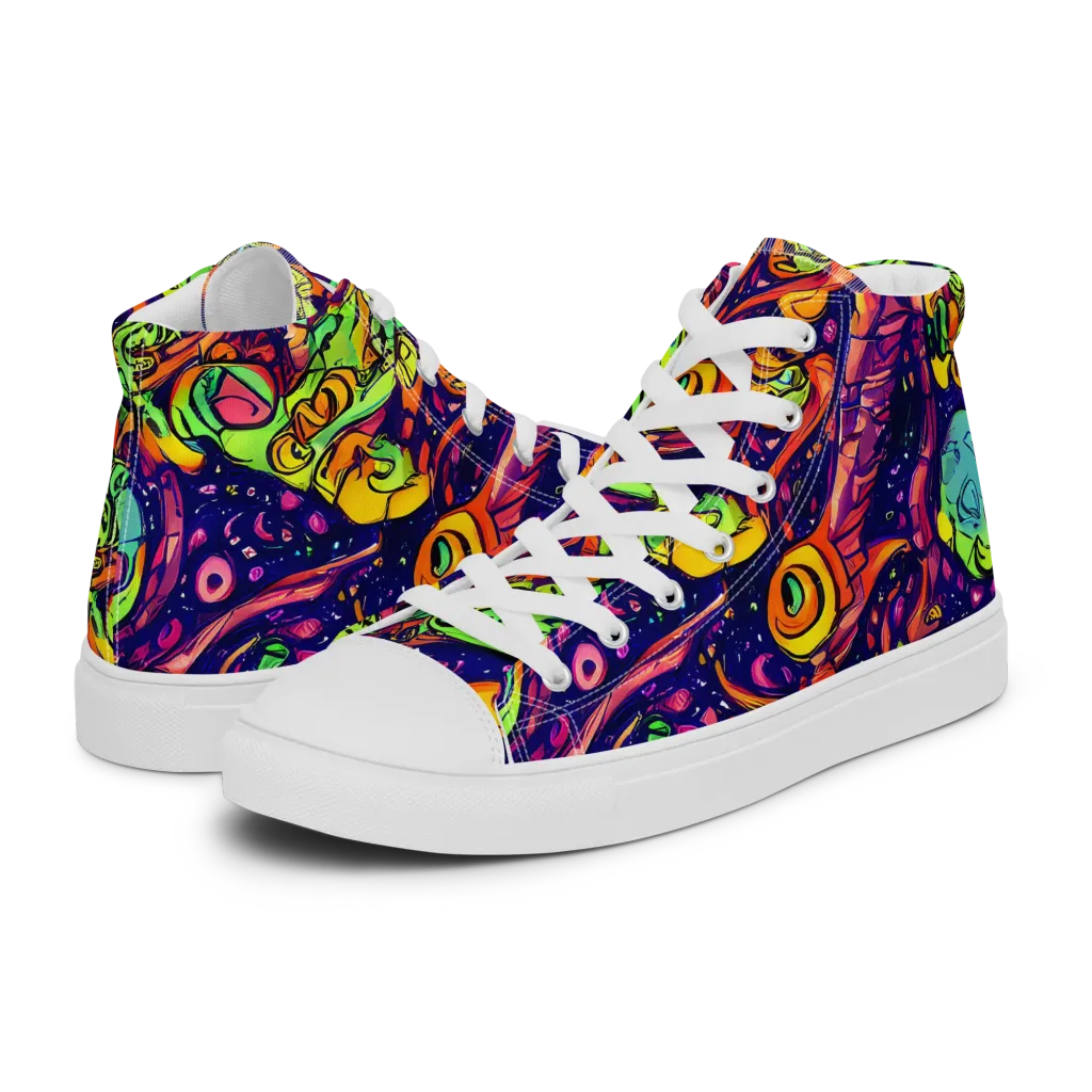 Cosmic Critter Riot on Women's High Top Canvas Shoes — Left