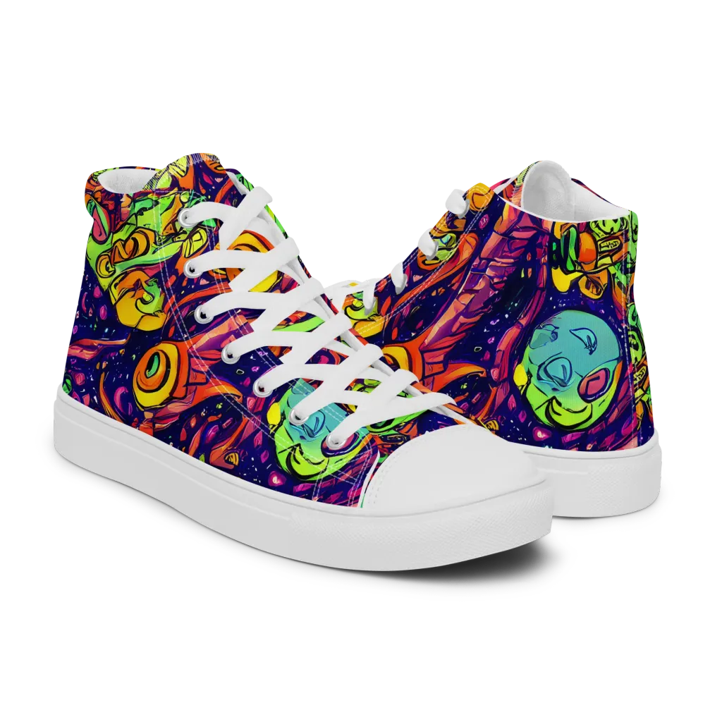 Cosmic Critter Riot on Women's High Top Canvas Shoes — Right