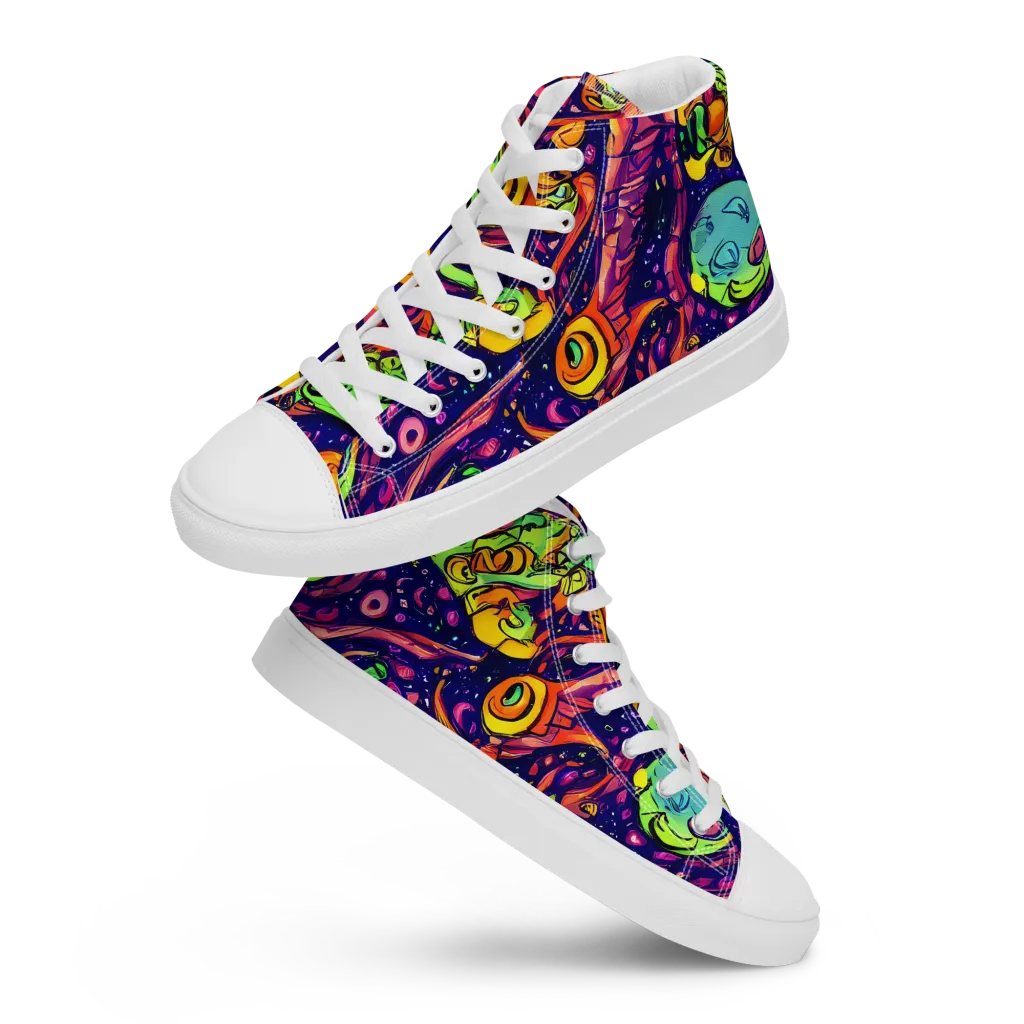 Cosmic Critter Riot on Women's High Top Canvas Shoes — Front