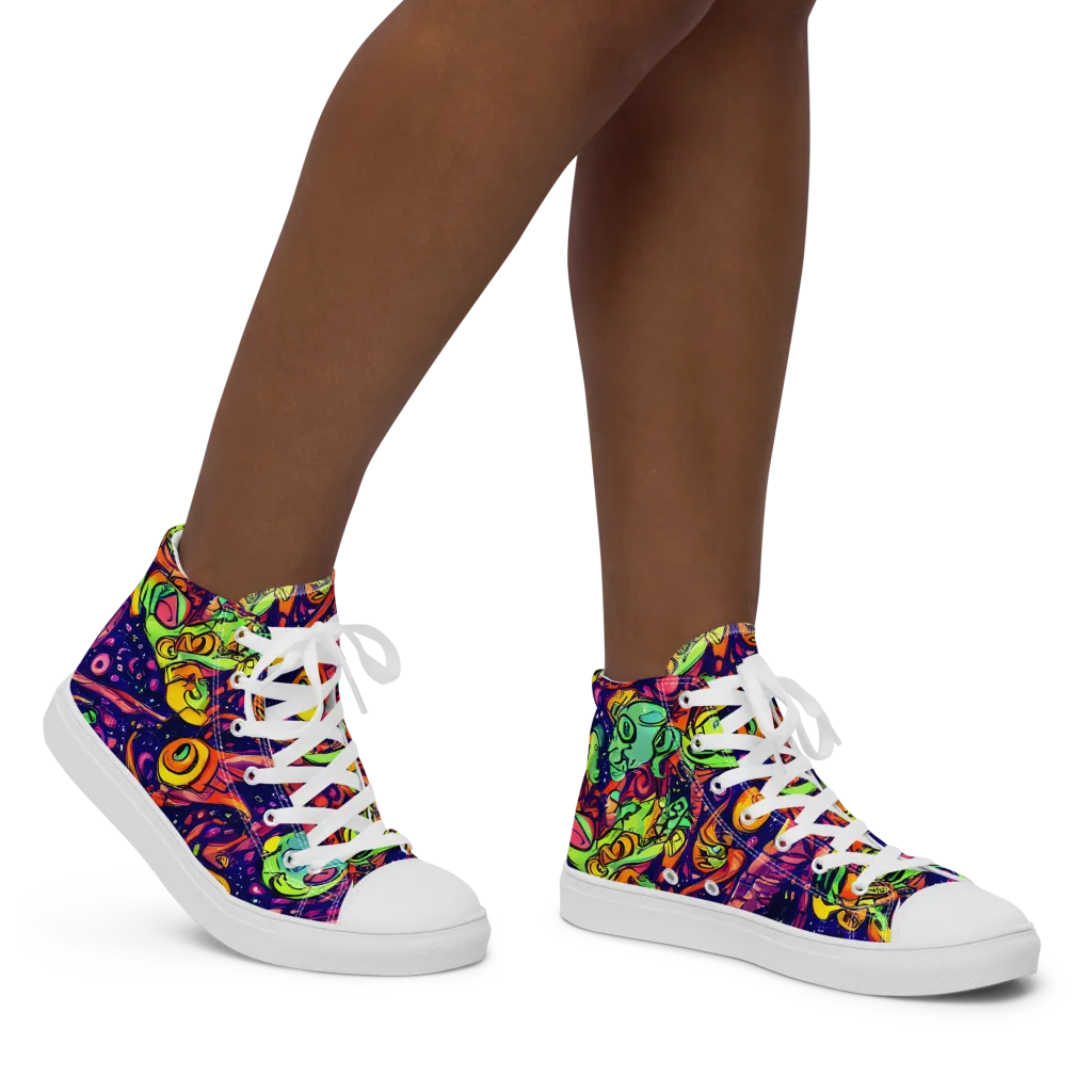 Cosmic Critter Riot on Women's High Top Canvas Shoes — Right