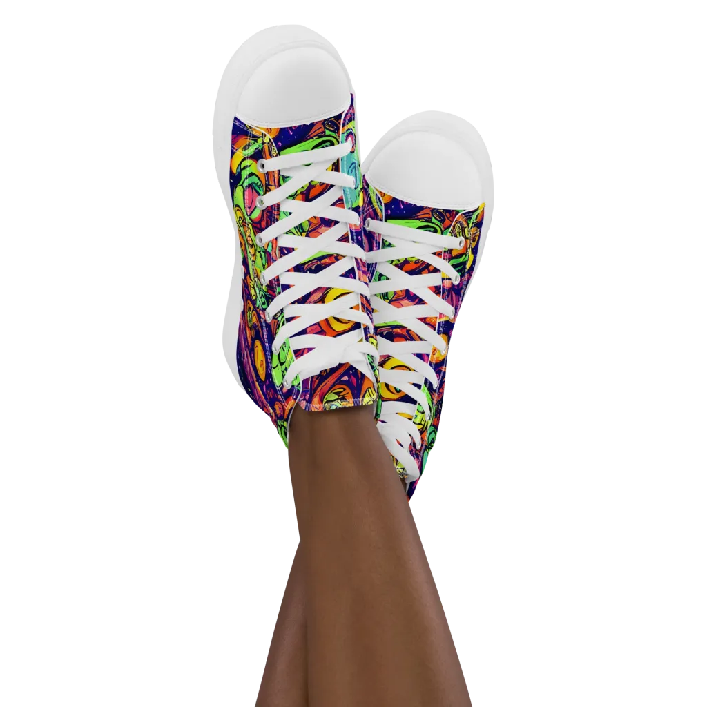 Cosmic Critter Riot on Women's High Top Canvas Shoes — Front
